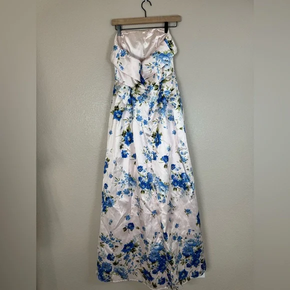 Anthropologie if By Sea Strapless Blue Floral Gown size Medium $129 - Picture 11 of 16